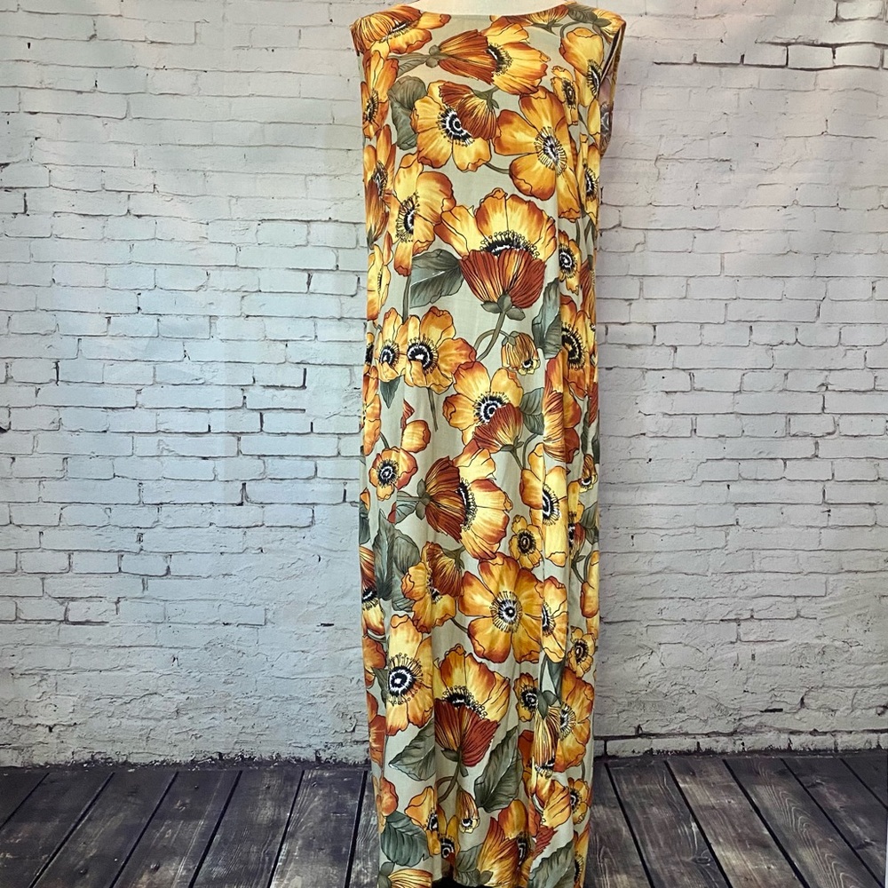 Vintage Floral Maxi Dress Golden California Poppy Sleeveless 90s Bobbi Brooks